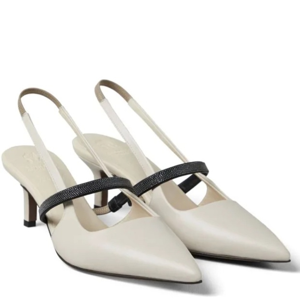 Brunello Cucinelli - pointed leather pumps - women - Le - 39 - Neutrals